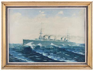Ölgemälde eines k. u. k. Kriegsschiffes, - Antique Arms, Uniforms and Militaria