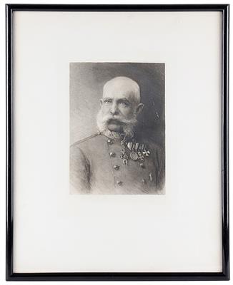 Radierung, Kaiser Franz Joseph I. in hechtgrauer Feldmarschallsuniform, - Antique Arms, Uniforms and Militaria