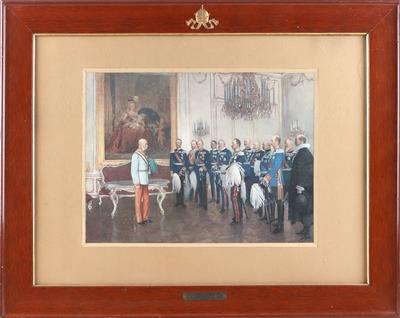 "Die Huldigung der deutschen Bundesfürsten vor Kaiser Franz Joseph I. in Schönbrunn am 7. Mai 1908", - Starožitné zbraně