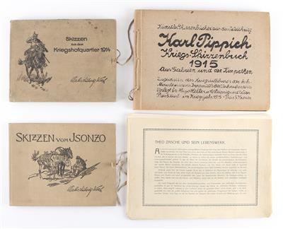 Konvolut von 3 Künstlerskizzenbüchern aus dem 1. WK: - Armi d'epoca, uniformi e militaria