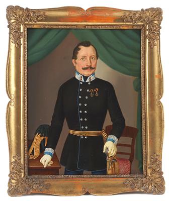 Ölbild eines Oberstlieutenants des k. k. Fuhrwesens um 1850, - Historische Waffen, Uniformen,
Militaria