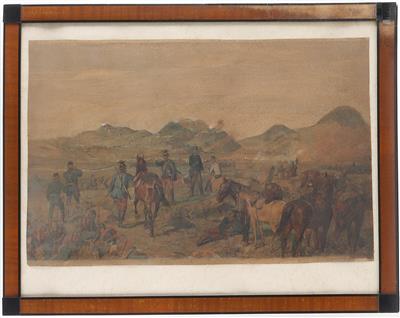 Gemälde darstellend eine Manöverszene der k. u. k. Armee, - Armi d'epoca, uniformi e militaria