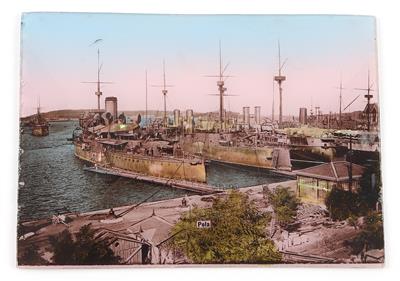 Koloriertes Glasbild des k. u. k. Kriegshafens POLA, - Armi d'epoca, uniformi e militaria