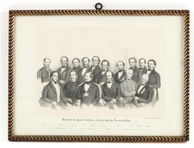 Gerahmter Druck 'Mitglieder d. philos. histor. Klasse d. kais. Akademie d. Wissenschaften zu Wien', um 1840, - Armi d'epoca, uniformi e militaria