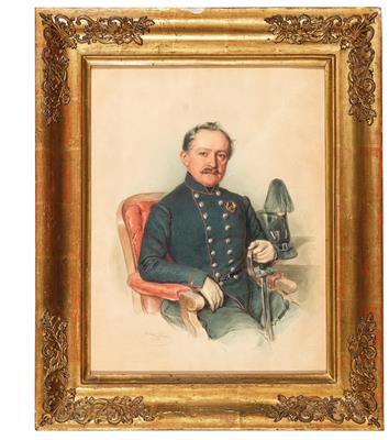 Gabriel Decker (Pest 1821-1855 Wien), Portrait eines Offiziers der Wr. Nationalgarde um 1848 - Armi d'epoca, uniformi e militaria