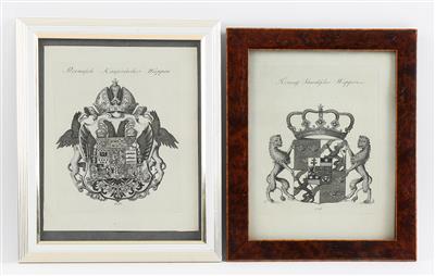 Konvolut von 2 Drucken von Wappen, Ende 18. Jh., - Antique Arms, Uniforms and Militaria