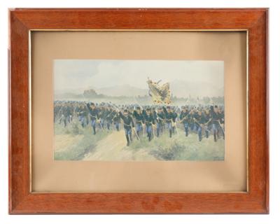 Fritz Neumann (1881-1919 München), Militär- und Genremaler, Lot von 2 gerahmten Farbdrucken: - Armi d'epoca, uniformi e militaria