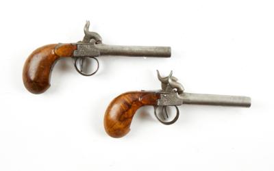 Perkussions-Terzerolpistolenpaar, doppelläufig, um 1860, - Historische Waffen, Uniformen und Militaria