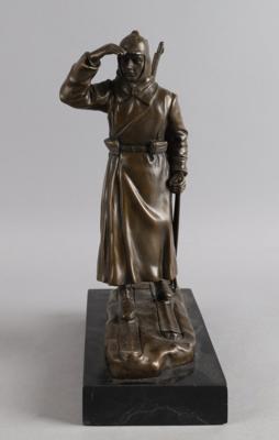 Bronzestatuette eines Skijägers der 'Roten Armee' d. Sowjetunion, - Historische Waffen, Uniformen und Militaria