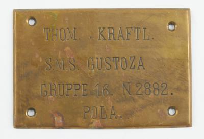 Plakette für eine Seemannskiste der k. u. k. Kriegsmarine, - Historische Waffen, Uniformen & Militaria