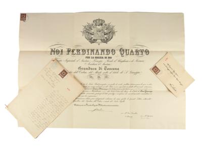 Verleihungsurkunde zum Ritterkreuz des großherzoglichen Ordens des GH Toscana, - Antique Arms, Uniforms & Militaria