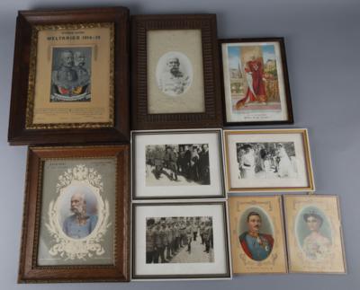 Konvolut von 12 gerahmten Drucken und Fotos zum Thema Kaiser Franz Josef I, - Starožitné zbraně
