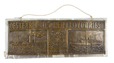 Jubiläumsplakette des 'Österrichischen LLOYD TRIEST'auf die 75-Jahr-Feier 1836-1911; - Starožitné zbraně
