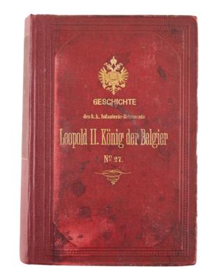 Prunkausgabe der Regimentsgeschichte 'K. k. IR 27 - König der Belgier', - Starožitné zbraně