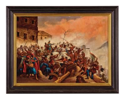 Schlachtengemälde 'Belagerung von Buda' 1848/49, - Armi d'epoca, uniformi e militaria