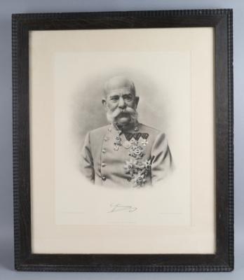 Alt gerahmte und verglaste Fotografie (Heliogravure) des alten Kaisers Franz Joseph I. - Armi d'epoca, uniformi e militaria