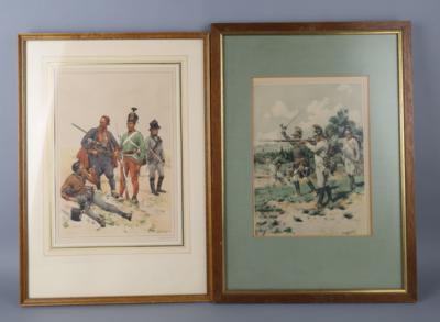 Konvolut von 4 gerahmten Lithographien - Antique Arms, Uniforms and Militaria