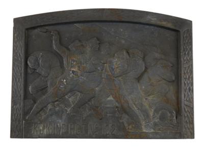 Dekorative Metall-Reliefplatte auf das k. u. k. Infanterieregiment No 102, - Armi d'epoca, uniformi e militaria