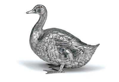 A figure of a duck, - Silver