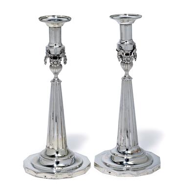 A pair of neoclassical candlesticks from Berlin, - Silver