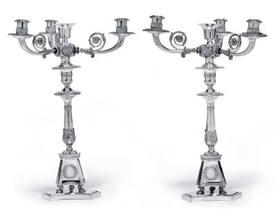 A pair of 4-light girandoles from Leipzig, - Silver