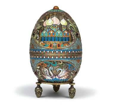 Russisches Cloisonné Ei, - Silber