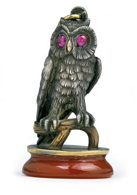 A seal in the form of an owl from St Petersburg, - Silver