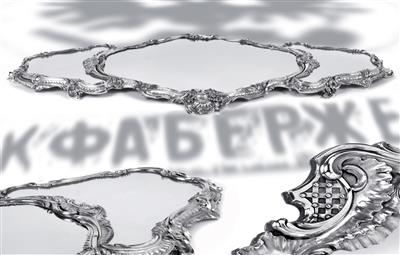 "FABERGÉ" - A large tripartite mirror tray, mirror glass, - Silver