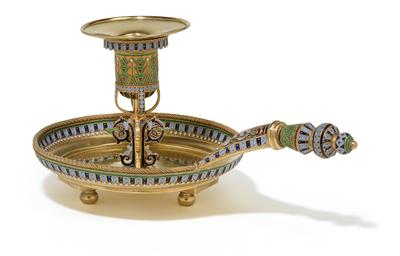 "OWTSCHINNIKOW" – A cloisonné chamber stick, - Silver