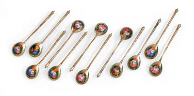 12 enamelled spoons from Moscow, - Argenti