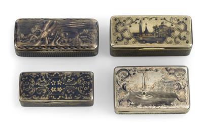 Four niello snuffboxes from Russia, - Silver