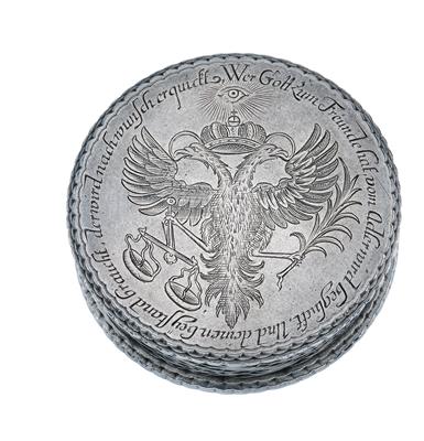 A Baroque lidded box with imperial double eagle, - Silver