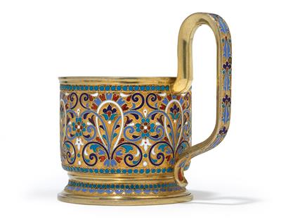 A cloisonné glass holder from Moscow, - Stříbro