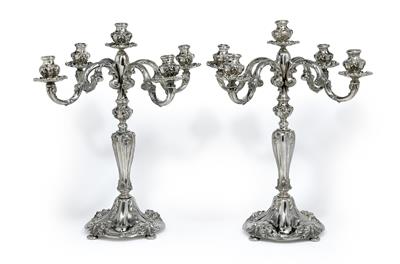A pair of five-light candelabra from Milan, - Stříbro