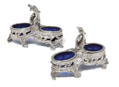 A pair of double condiment bowls from Paris, - Silver