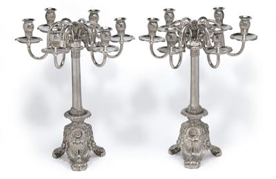A pair of six-ligh candelabra from Germany, - Silver