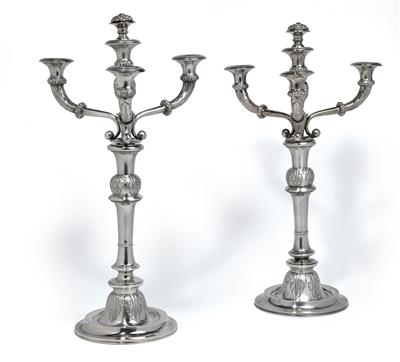 A pair of candlesticks with four-light girandole inserts, from Vienna - Stříbro