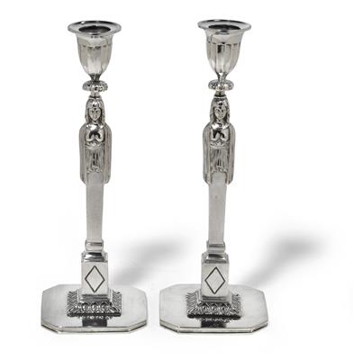 A pair of neoclassical candlesticks from Vienna, - Silver