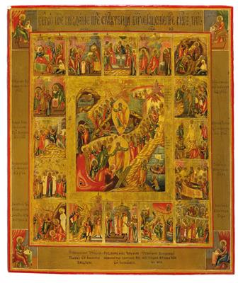An icon from Russia, Easter, 16 Holidays and 4 Evangelist, - Stříbro