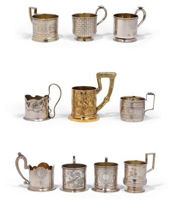 A collection of tea-glass holders from Russia, - Silver