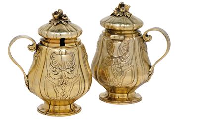 FABERGÉ – Two mustard containers, - Silver