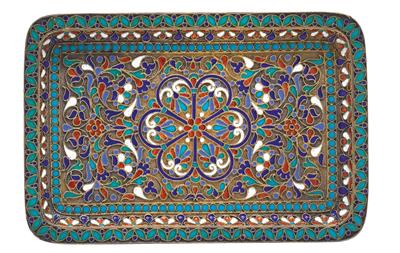 A small cloisonné tray from Moscow, - Argenti