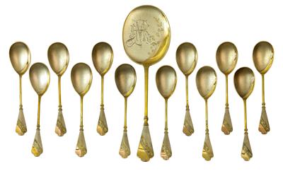 A dessert spoon set from Moscow, - Argenti