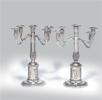 A pair of 5-light Empire girandoles from Frankfurt, - Argenti