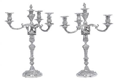 A pair of large 4-light candelabra, - Silver