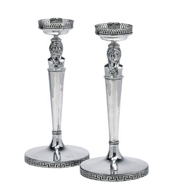 Paar römische Kerzenleuchter, - Silber