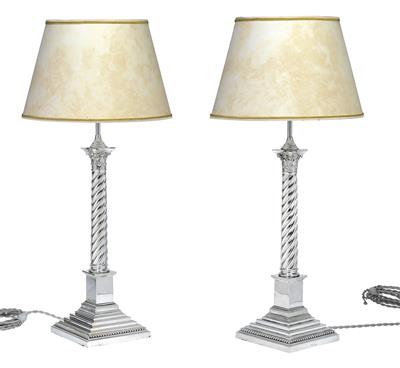 Paar Sheffielder Tischlampen, - Silber