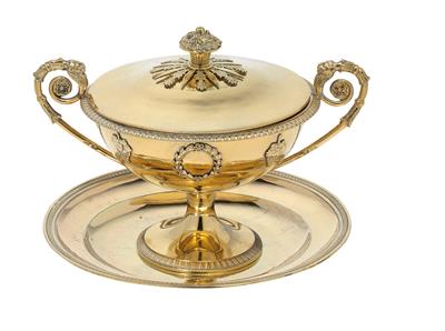 A lidded bowl with saucer from Paris, - Silver