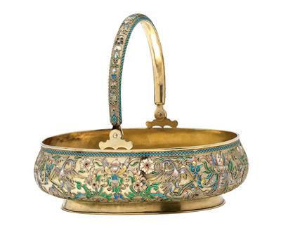 A cloisonné bowl with handle from, Russia, - Argenti