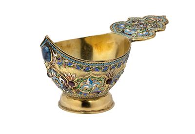 Russischer Cloisonné Kowsch, - Silber